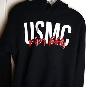 USMC Semper Fidelis Proud Marine Brother Black Sweatshirt Hoodie Boys Large